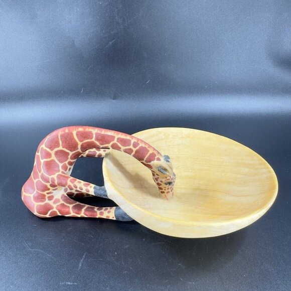 Vintage Carved Giraffe Wooden Decorative Snack Bowl Dish Decorative Trinket Dish - Picture 12 of 13